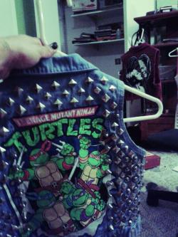 Working on a punk vest for a 2 year old hellion.