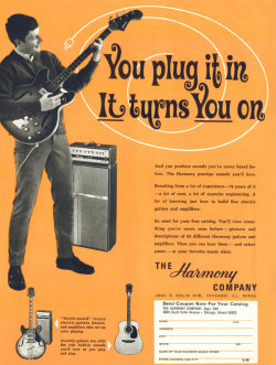 theswinginsixties:  &lsquo;It Turns You On&rsquo; - 1960s Harmony guitars advertsement. 