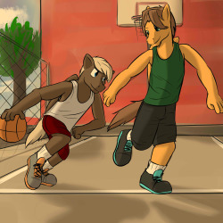 Hoops and Dumbbell playin&rsquo; some one-on-one.  Stream request, and a chance for me to work on more action-y shots.