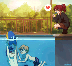 nymre:  Accidentally drew a murder scene.  Anyway, Free! is great and Gou is my favorite. 