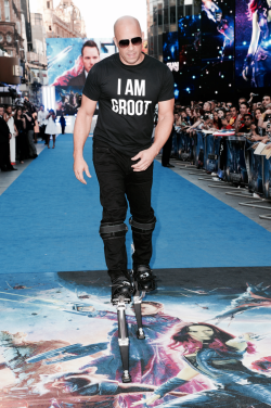 blktauna:  strikerhercules:  » Because only Vin Diesel could ever be ridiculously nerdy enough to attend the UK world premiere red carpet for Guardians of the Galaxy wearing a “I am Groot” t-shirt and walking on stilts  Vin is the man 