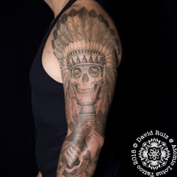 atomiclotus:  Here’s part of a bad ass Native American sleeve that resident artist Dave Ruiz finished a few weeks back! #tattoo #blackandgreytattoo #nativeamerican #sleeve #okc #oklahomacity #oklahoma #local #uptown23rd #atomiclotustattoo #headdress