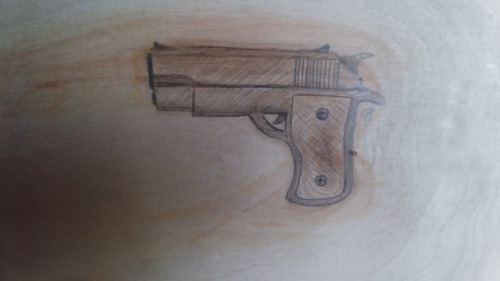 Got Bored and Drew A Gun On Wood at Uncles Rental Duplex We Are Fixing!!!! Medium: Wood and Graphite Pencil!!!!