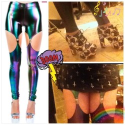 Got some new tights from #tragicbeautiful :D so awesome! The go perfectly with my #ironfist platforms!  #newclothes #tights #rainbow #oil #sexy #love #alternativeclothing #awesome #kickass #fashion #rave #dance #punk #artpop