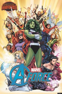 themarysue:  &ldquo;And Marvel’s announcement was as awesome as promised— they are starting a new all-female Avengers book! Coming in May to coincide with their Secret Wars event, the A-Force will include She-Hulk, Dazzler (!), and Runaways&rsquo;