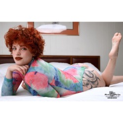 #humpday with Rayven @flyestbird soft light and waiting for the moment to push the clicker . PS the next shoot will celebrate her epic tattoo of Cthulhu #redhair #redhead #slender #edgey #rayven #fashion #photosbyphelps #rainbowswirl #volup2isdiversity