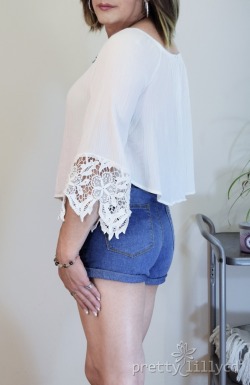 prettylillycd:  Summer Lovin’, Summer Leavin’ - ExtrasA few extra photos of this top taken on how I like to wear it around the house with my cute denim shorts. As you can see the top can be worn on the shoulder as well. It just makes the top a bit