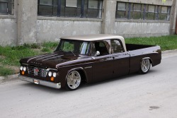 rodandcustomshow:  Tim Molzen’s 1962 Dodge ¾ ton crew cab pickup truckUnique doesn’t even begin to describe Molzen’s crew cab! After being retired as an Air Force truck in Texas, Molzen acquired it then sent it to Iowa’s hot rod kingpin Roger