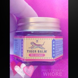 prettybabywhore:Tiger balm and cunts = owie.  Next time pull your clit-hood back and apply it directly to your exposed clit. that will turn up the intensity. Also, have it applied next time your have vaginal sex, it adds a whole next sensation for both.