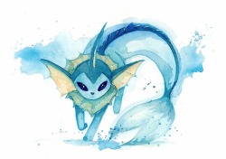 jamesfrederik:An old watercolour painting I did of Vaporeon. I’d like to do more of these.  instagram: @jamesfrederik​