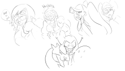themanwithnobats: shark teeth girls sketches to try to get me in the drawing mood so i can WORK there’s a Frida a Hakodate and why not a Dominator, she can do whatever 