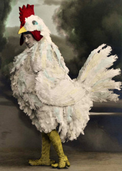 Woman in a chicken suit, 1910.
