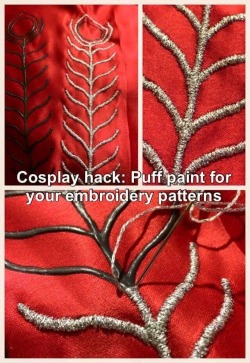 sptcosplay:  Found this GREAT embroidery tip from a Facebook cosplayer!!   https://www.facebook.com/Inusdreamcosplay  For those of you who don’t have an embroidery machine accessible to you, and don’t think you have the skill/patience to hand embroider,