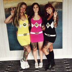brewinsuicide:  @damselsuicide @dimplessuicide and I as power rangers. Come see us at booth 1730 #sgcon2013  babes! 