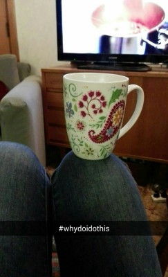 I&rsquo;ve discovered that I have this odd habit of resting my hot cups on my knee, much to the distress of my Nana and auntie, who pointed it out to me. Until then I didn&rsquo;t even know I did it.