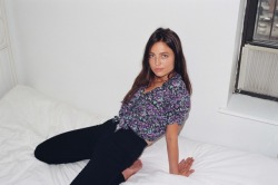 americanapparel:  Erin in the Easy Jean &amp; Floral Mid-Length Tie Up Blouse, shot on 35mm. 