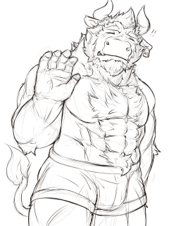 ralphthefeline:  I need to work on my commissions, but I am having a big block so I decided to draw myself some burly bull male for self satisfaction =w= ehem ehem…  