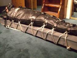 strappedown:  It took a lot of my time to get you properly secured, strapped in and tied down in my leather sleep sack, and so you can expect you’ll be spending quite awhile in there.  You had said you liked your nipples played with, so the first few