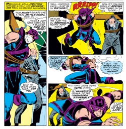 marvelperil:Hawkeye and Jarvis - bound and gagged - Avengers v1 #60 (original), 1969- Avengers: Earth’s Mightiest Heroes v2 #6, 2007