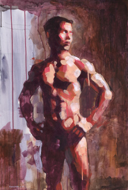 douglassimonson:  Standing Asian Male Nude in Cool Light, painting by Douglas Simonson (model: Khanh) 