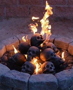   Warm your self by the flames of your enemies burning in effigy with these life size human skull fireplace logs.  