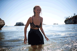 Behind The Scenes GIF of Bailey reacting to just how cold the ocean really is&hellip;