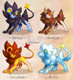 shinepaw:  I’ve started working on it some time ago, and finished it now :) Some Luxray variations, this time only 3, but hope you’ll like them as well!Other variations:-Vulpix- -Ninetales- -Pidgey- -Poochyena-