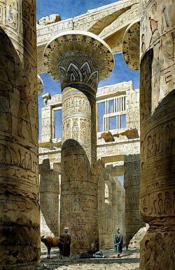 ancient-egypts-secrets:  The Hall of Columns, Karnak  Watercolour on paper By Richard Phene Spiers (1838-1916)  