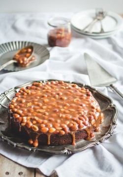 confectionerybliss:  Brownie Cake With Salted Caramel &amp; Peanut ToppingSource: Lark And Linen