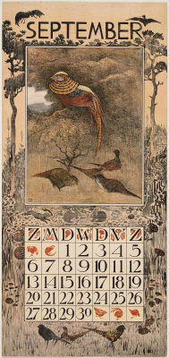 heaveninawildflower:  Pheasants in Autumn Woods. 1903 calendar page for September by Theodorus van Hoytema (1863–1917). Image and text courtesy MFA Boston 