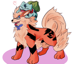 jen-iii:  Rhin wanted to be a Bulbasaur and so I drew us as an Arcanine and Bulbasaur and we’re gonna go on adventures and stuff and they’re gonna be my hands with Vine Whip and Ima keep them warm with my floof 