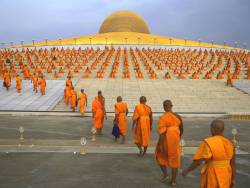 Art-Fran:  Buddhist Monks Going For Prayer At The Wat Phra Dhammakaya Temple In North