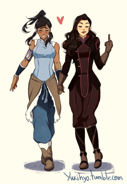 yukihyo:  Korrasami don’t give a shit. Yay. I’m finally done.These two are fab. WELCOME TO QUEEN CITY,BITCH. Korra/Asami © Nickelodeon Art © Me  OTP~ &lt;3
