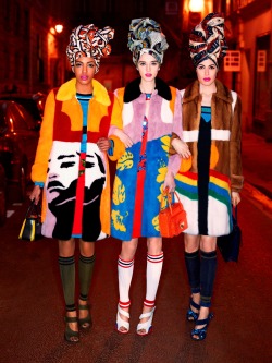 Alewya Demmisse, Kate Goodling and Sabrina Ioffreda by Karl Lagerfeld for Harper’s Bazaar UK—March 2014—Prada Spring/Summer 2014—styled by Carine Roitfeld