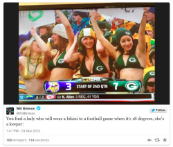 ladiesloveloki:  tiberium-hyrule:  dieselhurst:  schentendo:  So women can wear beachwear all they want to football games, , but when men do it, they get kicked out? This is gender discrimination, folks.   But SERIOUSLY.  It’s a damn shame. Such a
