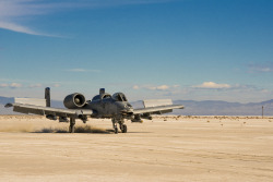 soldierporn:  Snack time. U.S. Air Force Lt. Col. Ryan Haden, 74th Fighter Squadron commander, lands an A-10C Thunderbolt II in the sand at the White Sands Missile Range, N.M. The A-10’s ability to land on a desert landing strip allows for increased