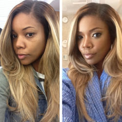 reallymang:  lionheartedsubstance:  curvesincolor:  Gabrielle Union with and without make-up.   Without. I like to see freckles  man that contouring shit is so interesting to see