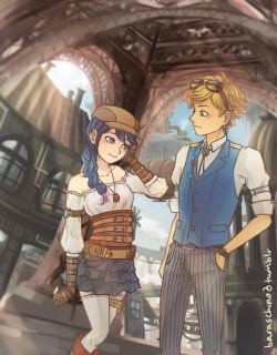 baraschino:   Miraculous AU Week Day 3: Technology AU my friend @aclahayr and i decided to do a steampunk AU! he wrote a fic, which you can check out here, and i worked hard to draw these to go along with it! hope you all like it&lt;3 
