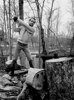 mattybing1025:  Paul Newman photographed by Philippe Halsman chopping wood, 1963.       