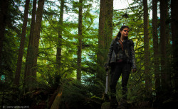 aaronginsburg:The 100 - BTS - Season 2For the new fans, here’s a re-post of one of my favorite photos I took of Marie Avgeropoulos. Could there be anything more bad ass?