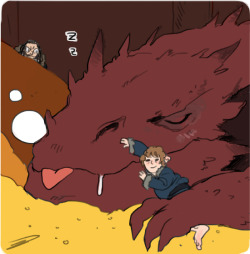 Brucebannerfangirl: Bilbo and Smaug (as a dragon) snuggling second winner of my request giveaway! i also doodled a smauglock cuddle because i&rsquo;m gross maybe i will post it later hahah