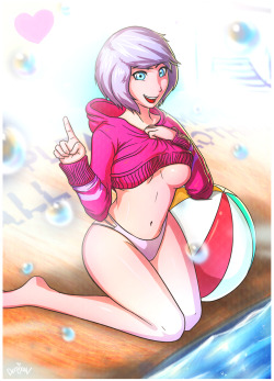 derpixon:  derpixon:    “Can ya pool it up? Just a lil’ bit? There we go~!”      Commission for Antonio B.Pixen is surely loving this summer heat~!While she is on her break, I’m still here catching up with soooo many school thingies &gt;.&lt;Stay
