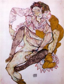 lyghtmylife:  Schiele, Egon [Austrian Expressionist Painter, 1890-1918]Seated Couple (Egon and Edith Schiele)1915Gouache and pencil on paper20 5/8 x 16 1/4 in. (52.5 x 41.2 cm)Graphische Sammlung Albertina, Vienna 
