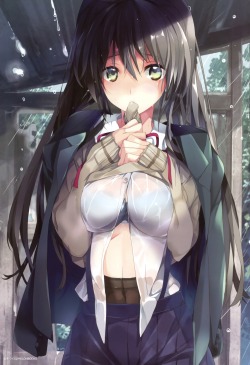 taira tsukune bra breast hold open shirt see through seifuku shirt lift sweater wet clothes | #377079 | yande.re
