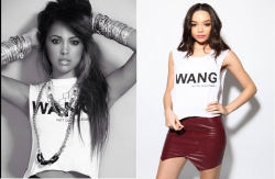 villegas-news:  Hello Guys New day, new style haha. Today it will be a t-shirt that Jasmine to wear on a shoot.  So it’s a crop top with white writing in bold and big “WANG” and just below in small letter “NOT QUITE ALEXANDER”  This top is