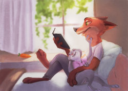 zootopian-deer:  sunday morning by catelman   Nick was trying to read. :)   X3