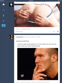 perversionsofjustice:  I just saw this on my dash and almost spit out my drink…Randy looks concerned about what’s going on up there