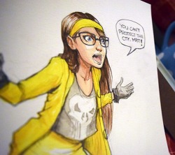 johnnyrocwell:More watercolor practice from the other night. Painting my homie Kara aka Honey Punisher.