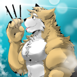 aliensymbol:What was doing Resondog (FA artist) during the Pocky Day? Trying to imitate Wolverine…Cheap but delicious (fluffy) costume~