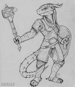 deriazironfist:  A sketch commission for dragonslayer8903 of their dragonborn fighter, Thava. She looks about ready to bash some skulls in with that hammer – you might want to step back! 